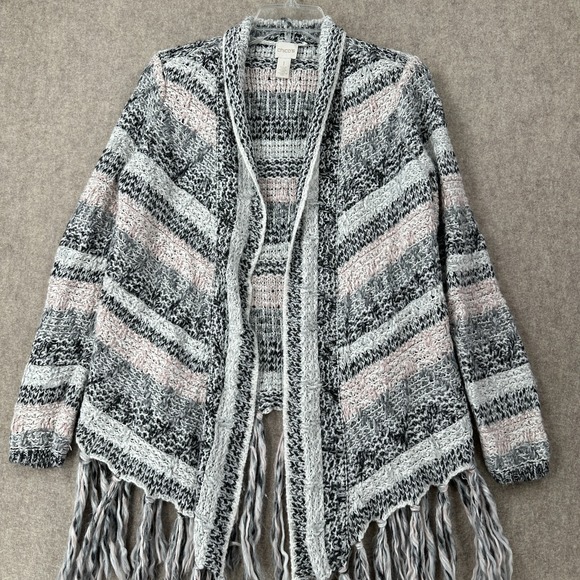 Chicos Western Cardigan Sweater size Large MED Chunky Knit Fringe - Picture 3 of 9